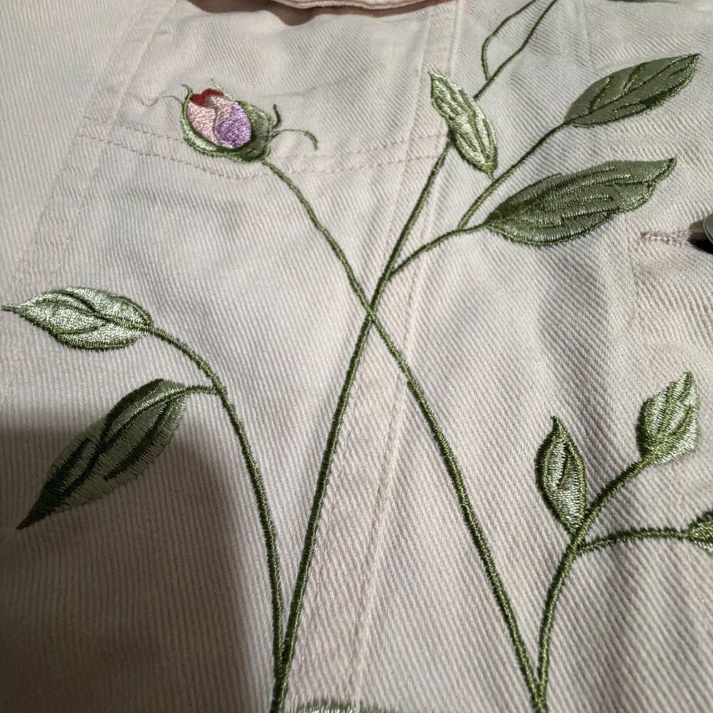 Casey & Max Embroidered Floral Denim Blue Cotton Jacket Women Size Large - Picture 8 of 8